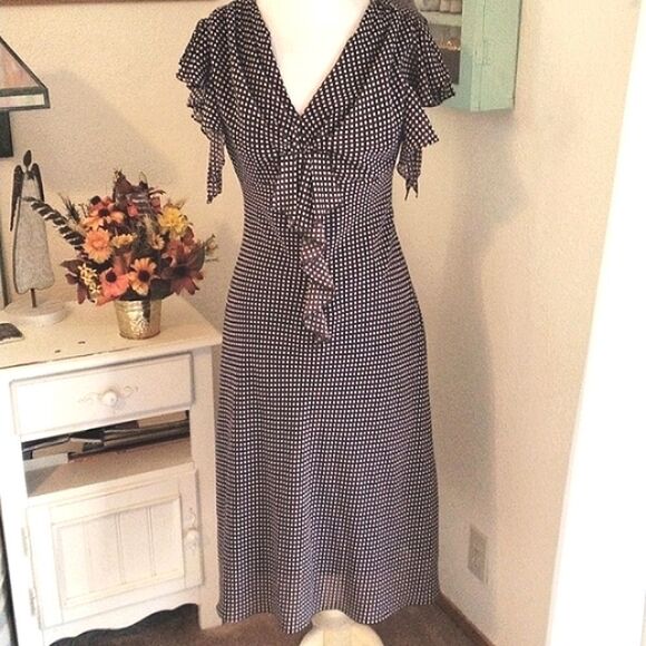 MSK Brown and White Dotted Dress - Picture 1 of 9